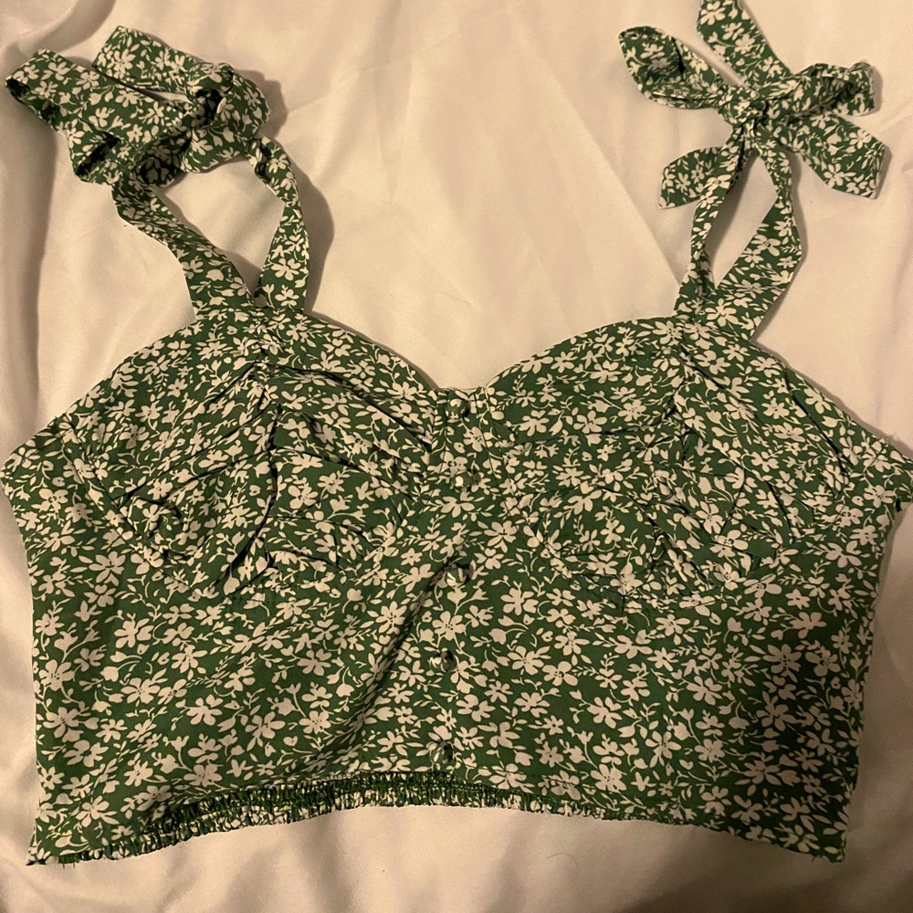 light green floral top with tie-able straps
